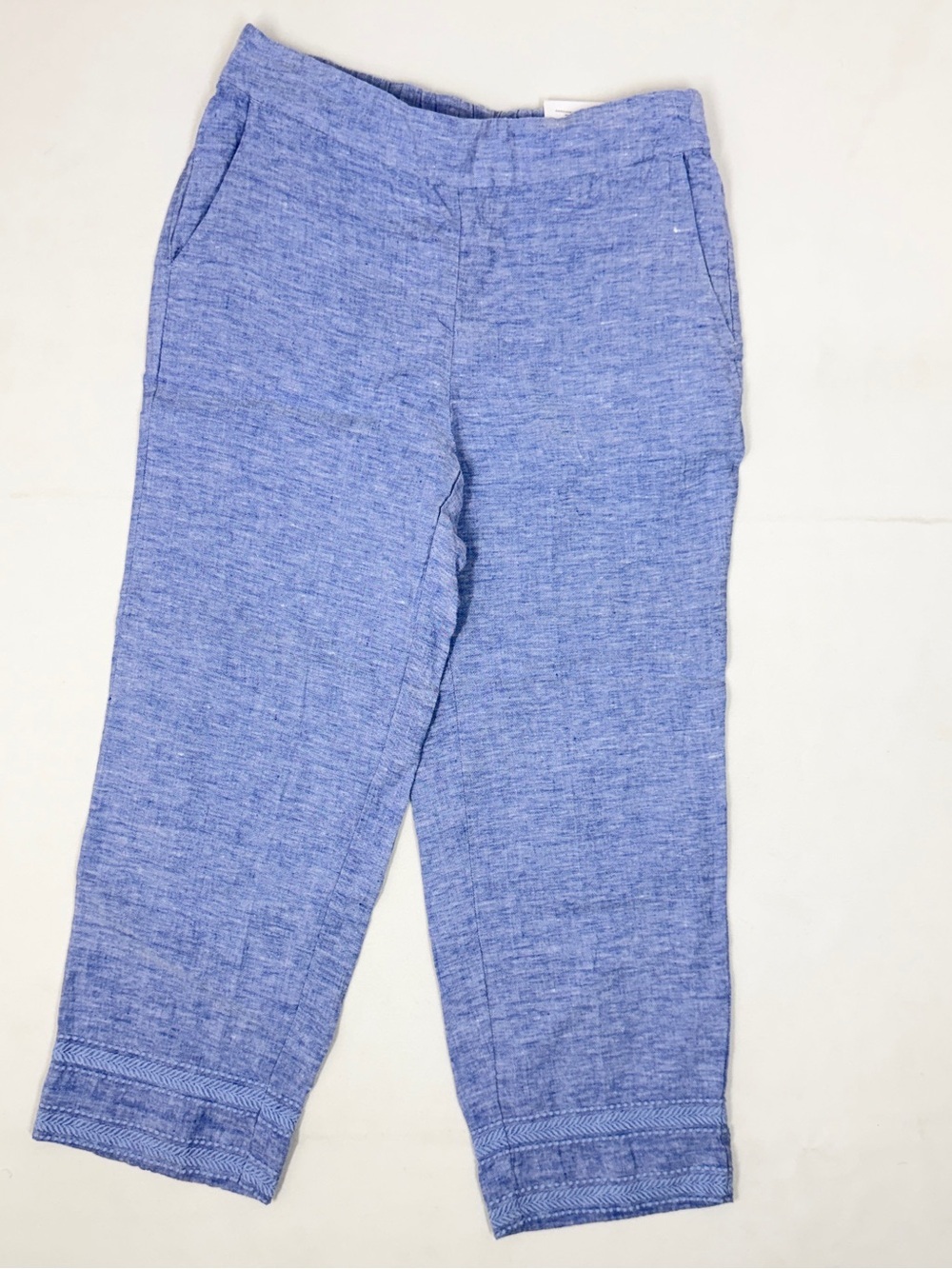 Chico's Womens Linen Crop Ankle Pants Blue Sz 0 Coastal Resort Vacation Summer